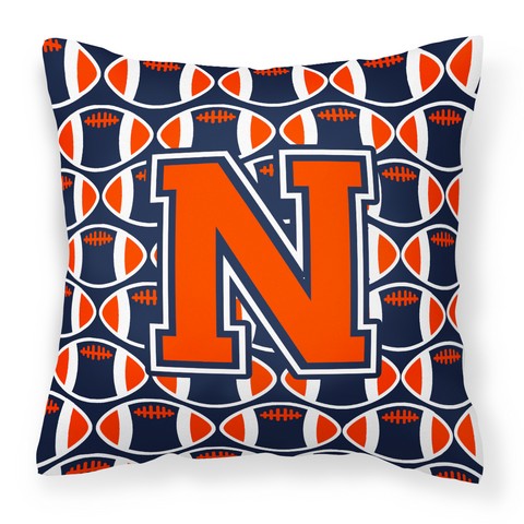 Letter N Football Orange - Blue & White Fabric Decorative Pillow