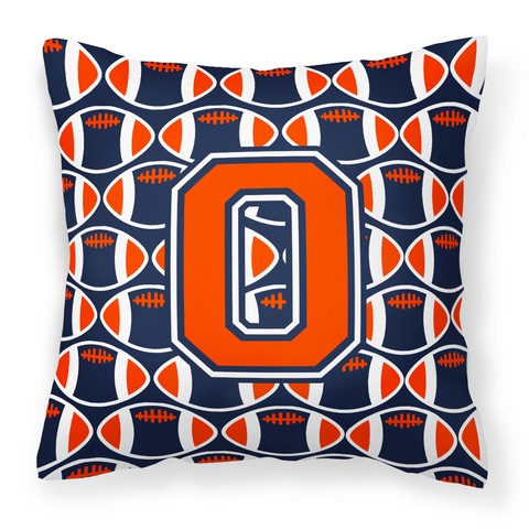 Letter O Football Orange - Blue & White Fabric Decorative Pillow