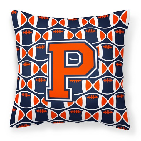 Letter P Football Orange - Blue & White Fabric Decorative Pillow