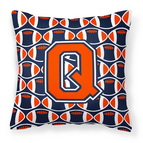 Letter Q Football Orange - Blue & White Fabric Decorative Pillow