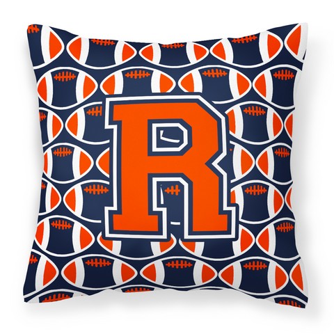 Letter R Football Orange - Blue & White Fabric Decorative Pillow