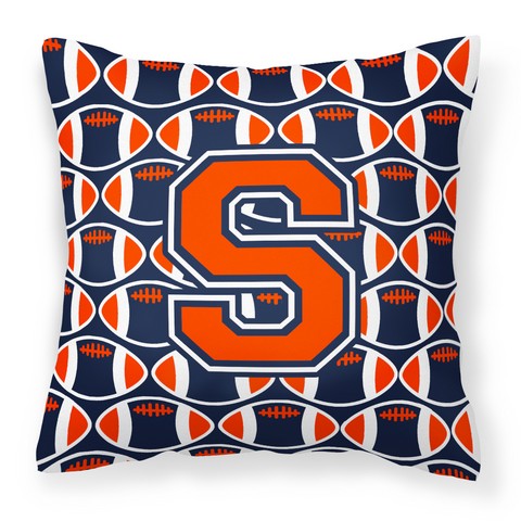 Letter S Football Orange - Blue & White Fabric Decorative Pillow