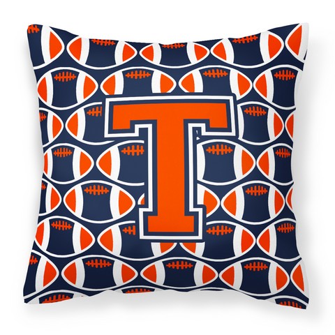 Letter T Football Orange - Blue & White Fabric Decorative Pillow