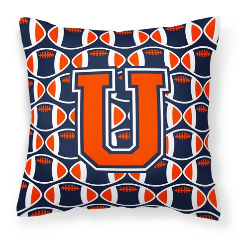 Letter U Football Orange - Blue & White Fabric Decorative Pillow