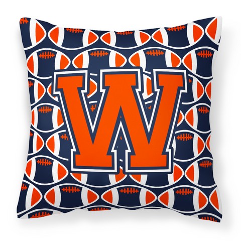 Letter W Football Orange - Blue & White Fabric Decorative Pillow