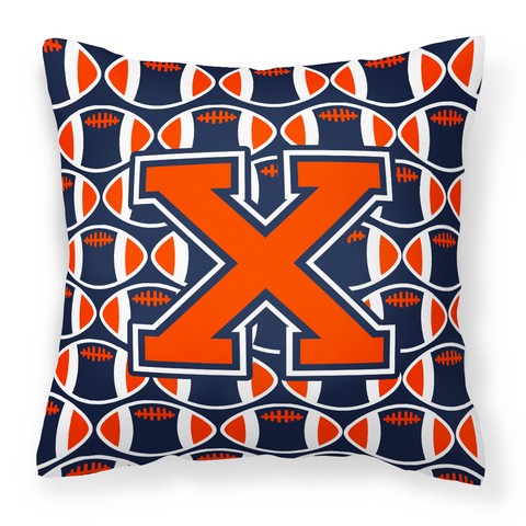 Letter X Football Orange - Blue & White Fabric Decorative Pillow