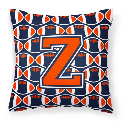 Letter Z Football Orange - Blue & White Fabric Decorative Pillow