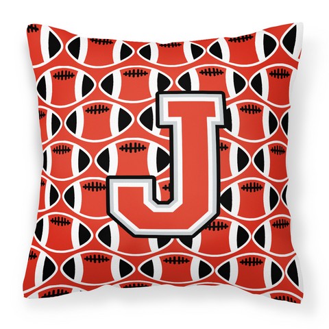 Letter J Football Scarlet & Grey Fabric Decorative Pillow - Scarlet & Grey - 14in. H x 3in. W x 14in. L