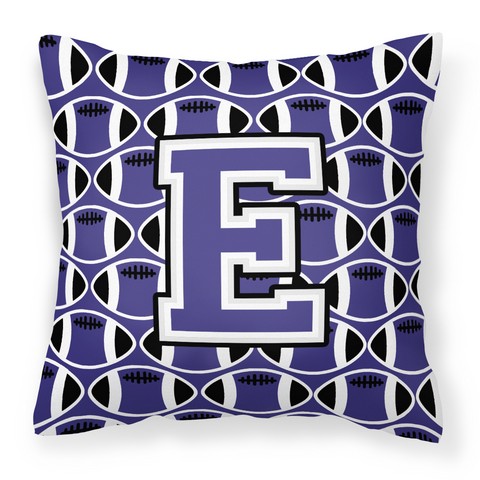 Letter E Football Purple & White Fabric Decorative Pillow