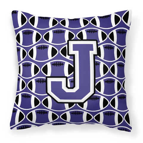 Letter J Football Purple & White Fabric Decorative Pillow - Purple & White - 14in. H x 3in. W x 14in. L