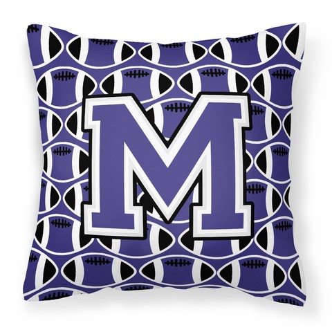 Letter M Football Purple & White Fabric Decorative Pillow