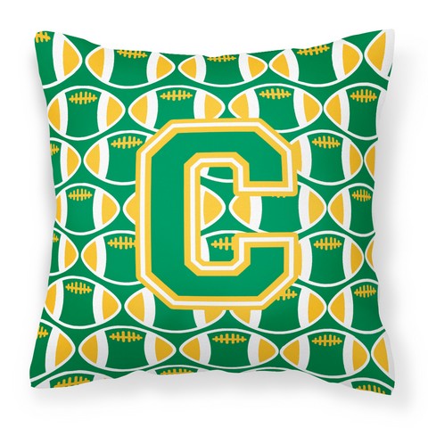 Picture of Carolines Treasures CJ1069-CPW1414 Letter C Football Green & Gold Fabric Decorative Pillow