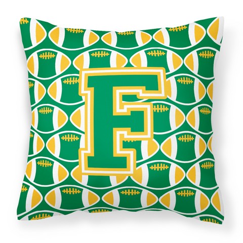Picture of Carolines Treasures CJ1069-FPW1414 Letter F Football Green & Gold Fabric Decorative Pillow