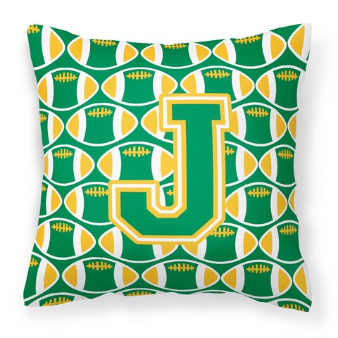 Letter J Football Green & Gold Fabric Decorative Pillow - Green & Gold - 14in. H x 3in. W x 14in. L