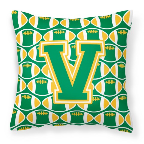 Letter V Football Green & Gold Fabric Decorative Pillow