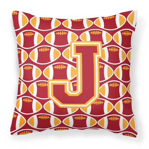 Letter J Football Cardinal & Gold Fabric Decorative Pillow - Cardinal & Gold - 14in. H x 3in. W x 14in. L