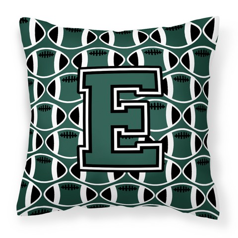 CJ1071-EPW1414 Letter E Football Green & White Fabric Decorative Pillow