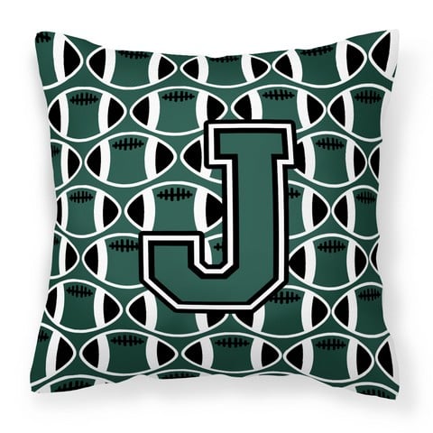 Letter J Football Green & White Fabric Decorative Pillow - Green & White - 14in. H x 3in. W x 14in. L