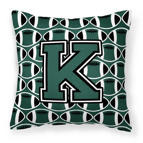 Letter K Football Green & White Fabric Decorative Pillow