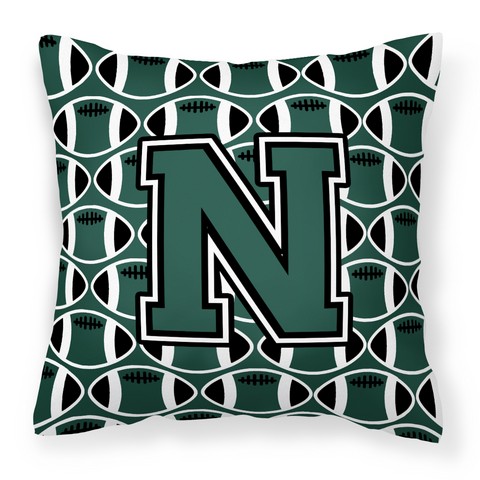 Letter N Football Green & White Fabric Decorative Pillow