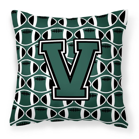 Letter V Football Green & White Fabric Decorative Pillow