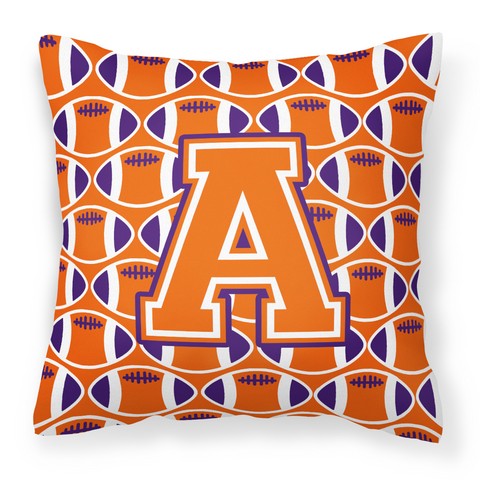 Letter A Football Orange - White & Regalia Fabric Decorative Pillow