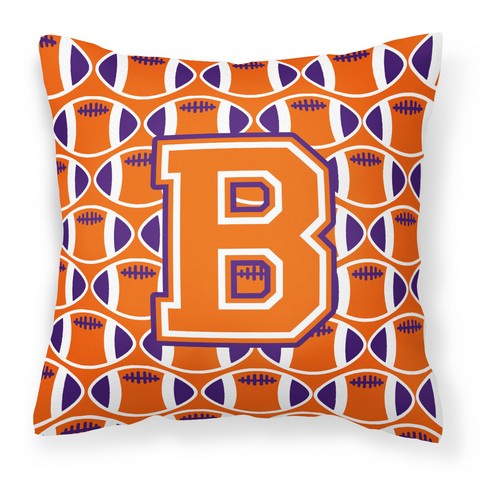 Letter B Football Orange - White & Regalia Fabric Decorative Pillow