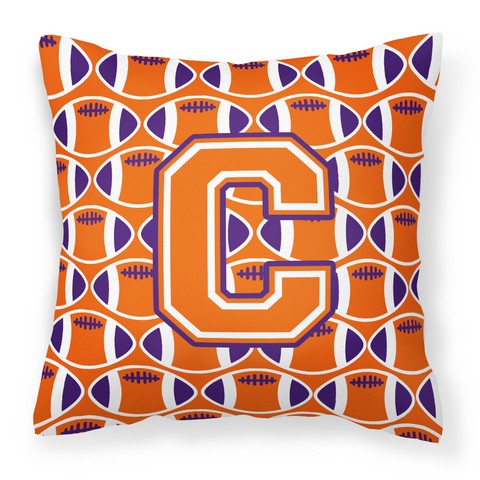 Letter C Football Orange - White & Regalia Fabric Decorative Pillow