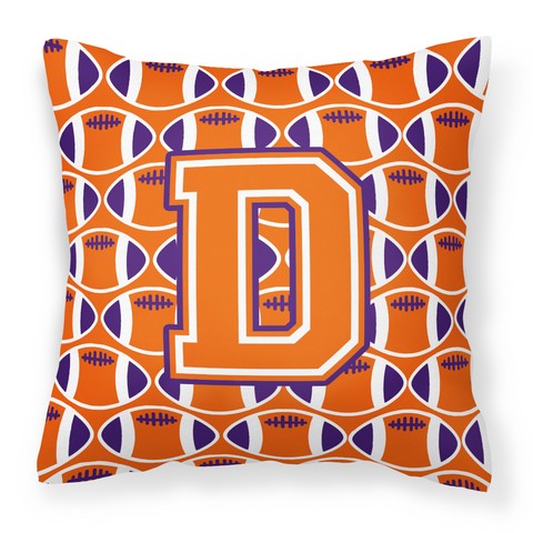 Letter D Football Orange - White & Regalia Fabric Decorative Pillow