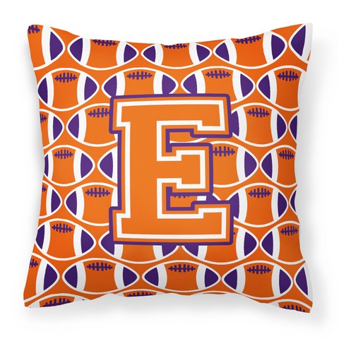 Letter E Football Orange - White & Regalia Fabric Decorative Pillow