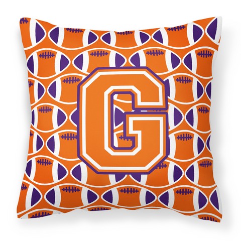 Letter G Football Orange - White & Regalia Fabric Decorative Pillow