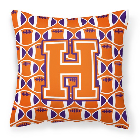 Letter H Football Orange - White & Regalia Fabric Decorative Pillow