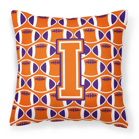 Letter I Football Orange - White & Regalia Fabric Decorative Pillow