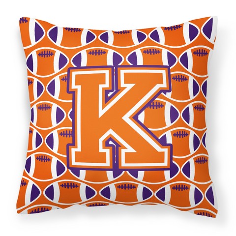 Letter K Football Orange - White & Regalia Fabric Decorative Pillow