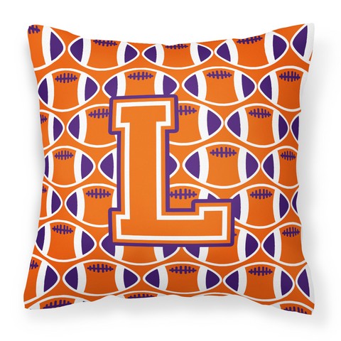 Letter L Football Orange - White & Regalia Fabric Decorative Pillow