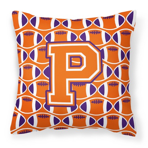 Letter P Football Orange - White & Regalia Fabric Decorative Pillow