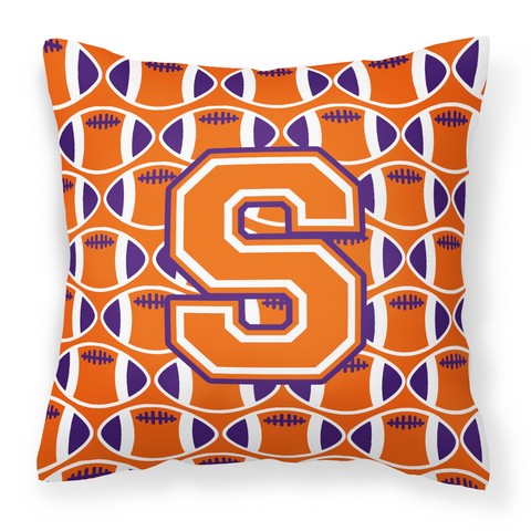 Letter S Football Orange - White & Regalia Fabric Decorative Pillow