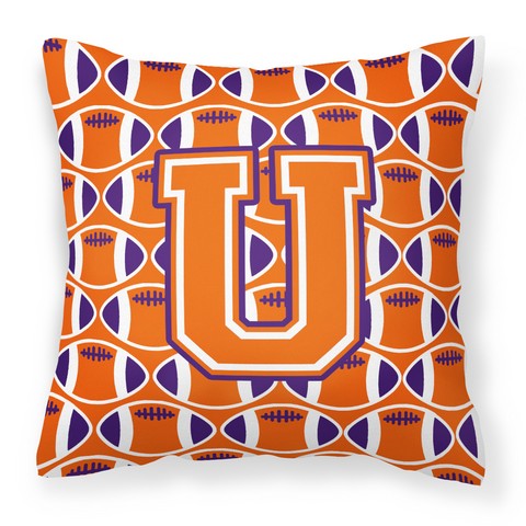 Letter U Football Orange - White & Regalia Fabric Decorative Pillow