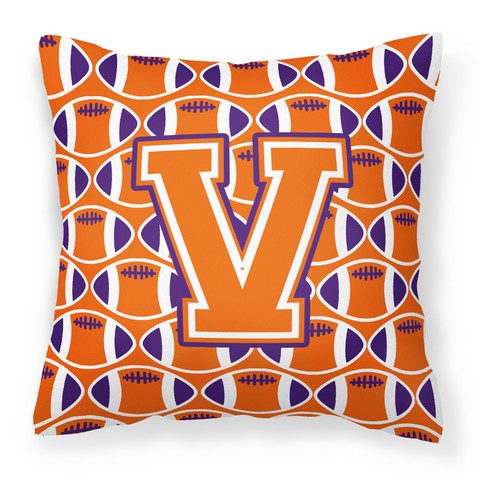 Letter V Football Orange - White & Regalia Fabric Decorative Pillow