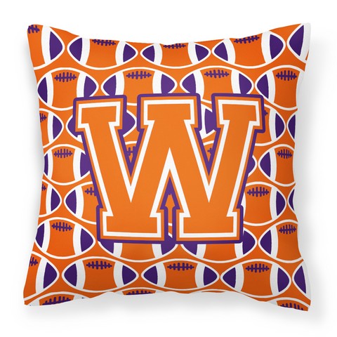 Letter W Football Orange - White & Regalia Fabric Decorative Pillow