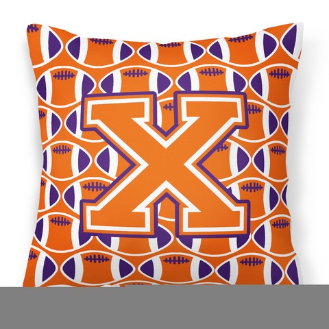 Letter X Football Orange - White & Regalia Fabric Decorative Pillow