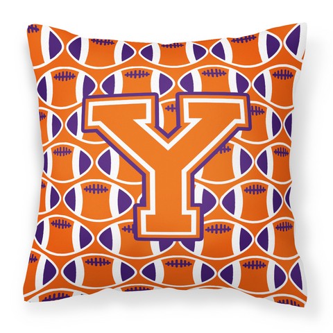 Letter Y Football Orange - White & Regalia Fabric Decorative Pillow