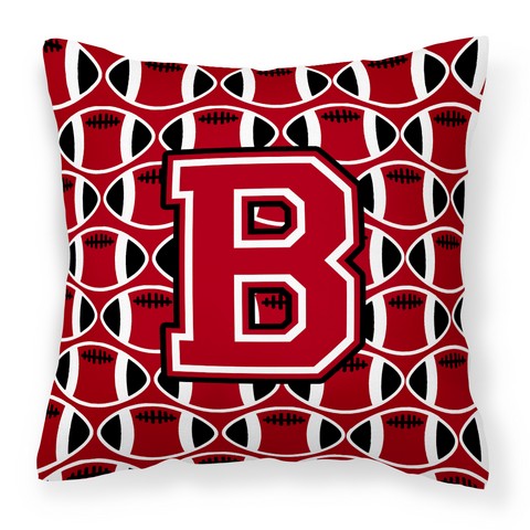Letter B Football Red - Black & White Fabric Decorative Pillow
