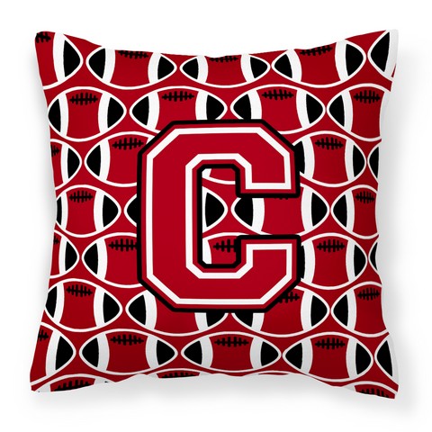 Letter C Football Red - Black & White Fabric Decorative Pillow