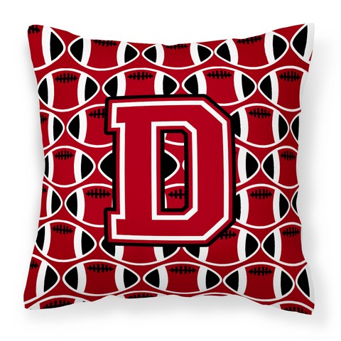 Letter D Football Red - Black & White Fabric Decorative Pillow