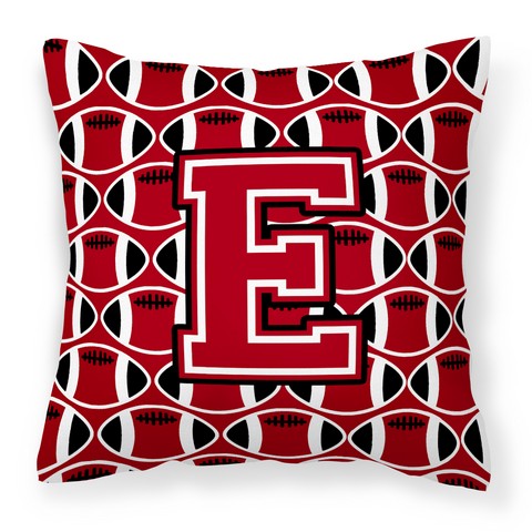 Letter E Football Red - Black & White Fabric Decorative Pillow