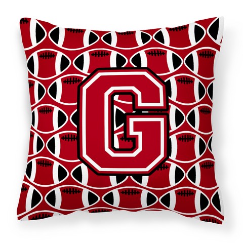 Letter G Football Red - Black & White Fabric Decorative Pillow