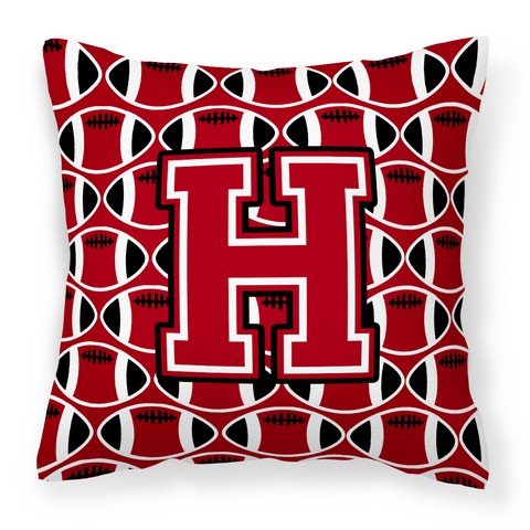 Letter H Football Red - Black & White Fabric Decorative Pillow