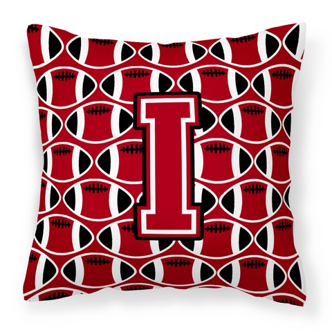 Letter I Football Red - Black & White Fabric Decorative Pillow