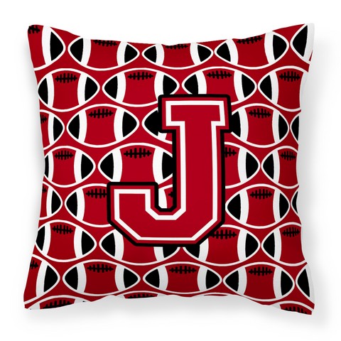 Letter J Football Red - Black & White Fabric Decorative Pillow